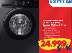 SAMSUNG WW11DG5B25ABAH 11 KG 1400 DEVİR ÇAMAŞIR MAKİNESİ SİYAH